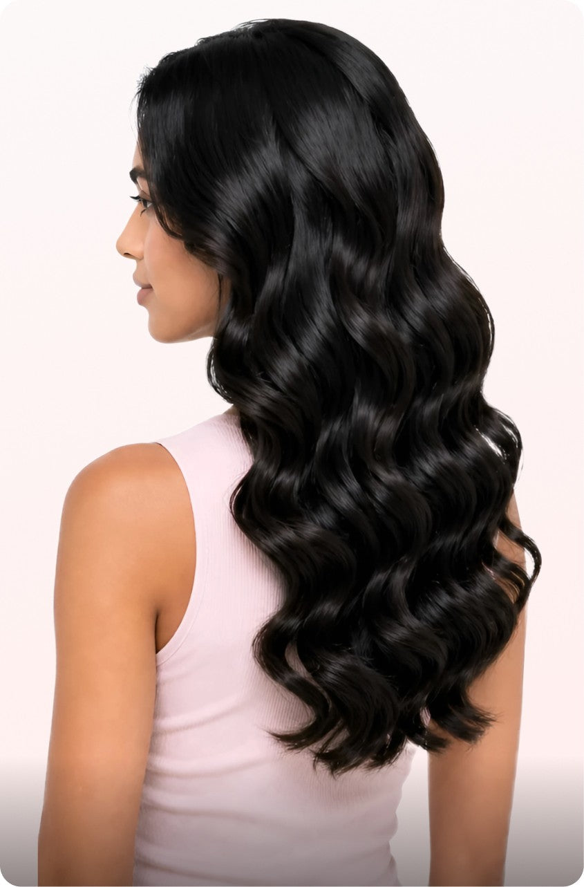 Defined black curls immediately after styling