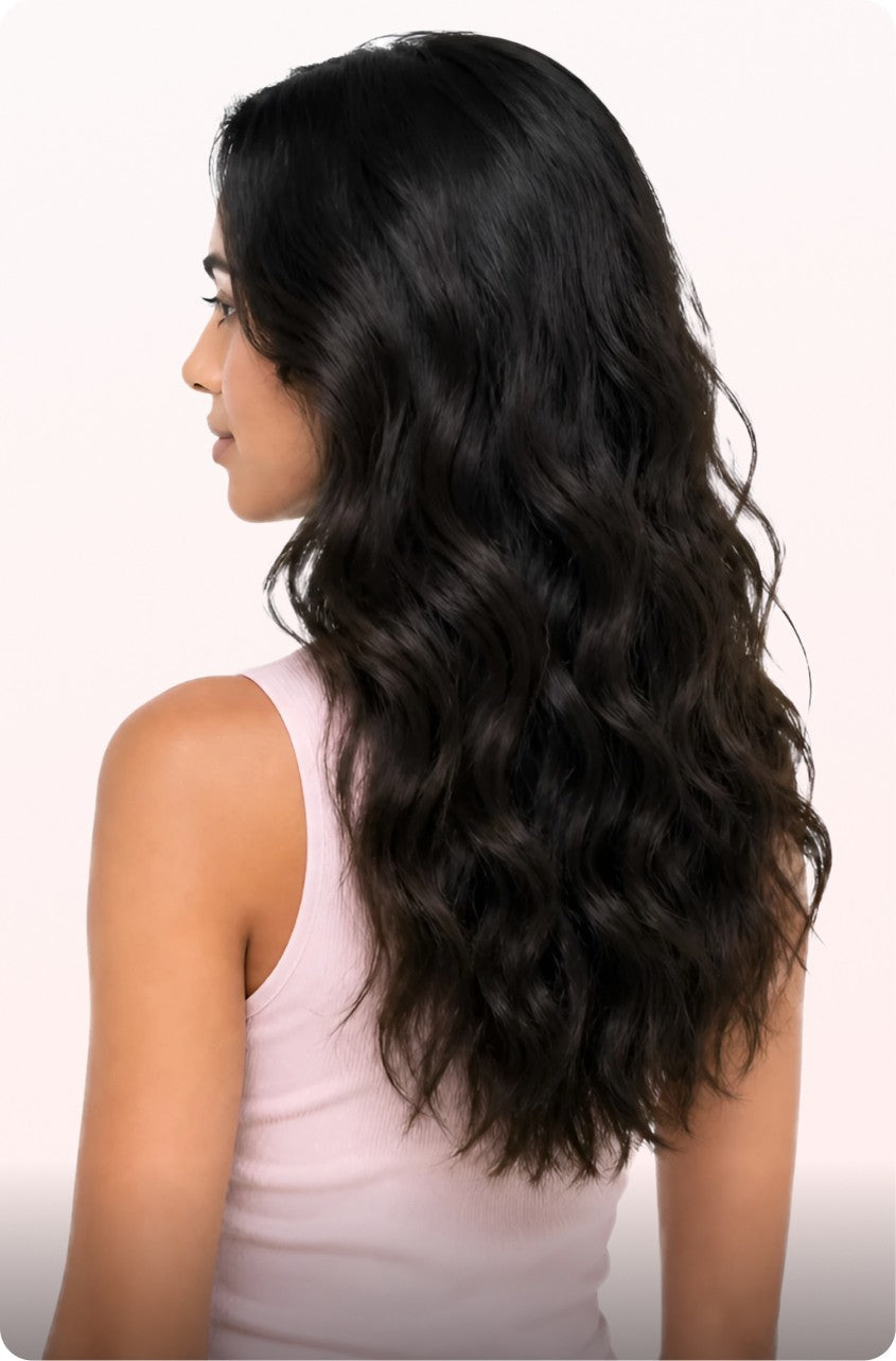 Soft black curls four days after styling